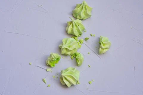 Colored meringue sweets, marshmallows, cake Stock Photos