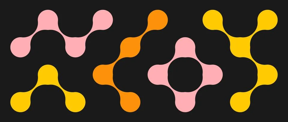 Colored meta balls set. Diagonal connected morph dots. Liquid blob pattern Stock Illustration