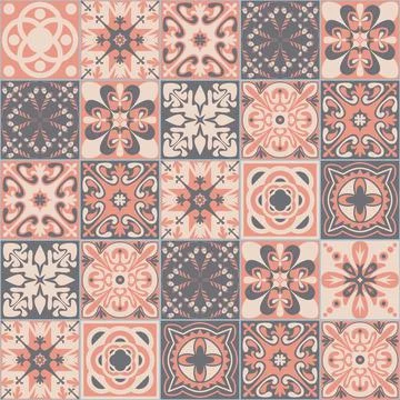 Colored Mexican ceramic tile, pink gray beige pastel color, Azulejo mosaic ti Stock Illustration