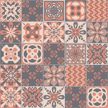 Colored Mexican ceramic tile, pink gray beige pastel color, Azulejo mosaic ti Stock Illustration