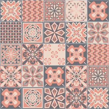 Colored Mexican ceramic tile, pink gray beige pastel color, Azulejo mosaic ti Illustrazione stock
