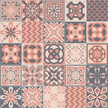 Colored Mexican ceramic tile, pink gray pastel color, Azulejo tile for wall d Stock Illustration