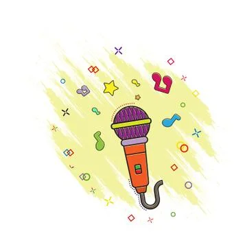 Colored microphone icon. Flat cartoon style with splash effect. isolated on w Stock Illustration