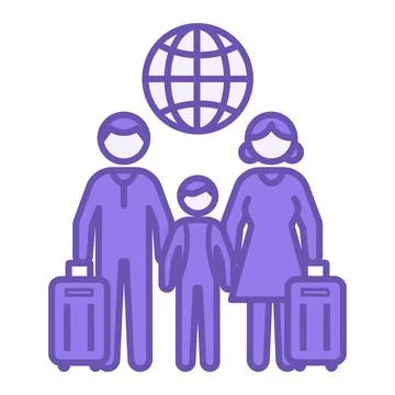 Colored Migrants Icon. Vector Illustration. Family with Suitcases Traveling.. Stock Illustration