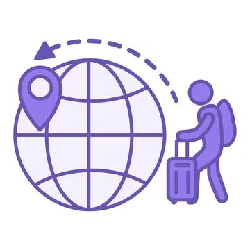 Colored Migration Icon. Vector Icon. Person with Backpack and Suitcase, Pla.. イラスト素材
