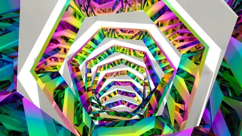 The colored mirror walls of the tunnel create a hypnotic chaos of repetitions of Stock Footage 130179597