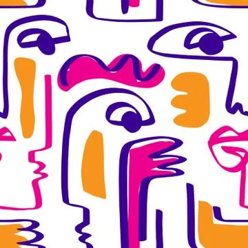 Colored Modern Abstract Faces Seamless Pattern Texture Stock Illustration