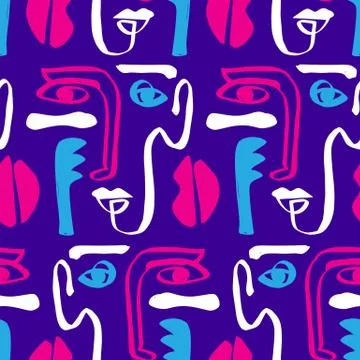 Colored Modern Abstract Faces Seamless Pattern Texture Stock Illustration