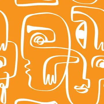 Colored Modern Abstract Faces Seamless Pattern Texture Stock Illustration