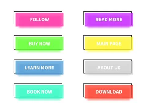 Colored modern trendy flat buttons. Rectangle button set, main shapes and icons Stock Illustration