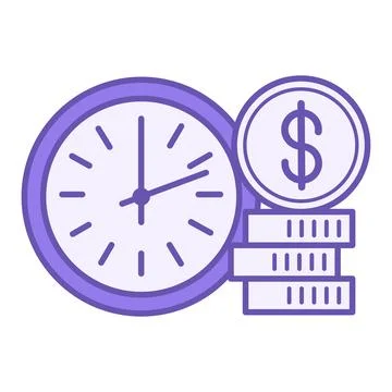 Colored Money Time Icon. Vector Illustration. Clock and Stack of Dollar Coi.. Stock Illustration