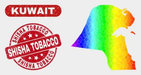Colored Mosaic Kuwait Map and Distress Shisha Tobacco Stamp Seal Stock Illustration