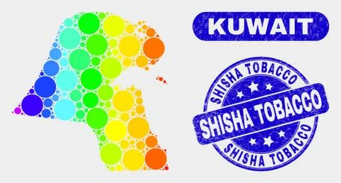 Colored Mosaic Kuwait Map and Distress Shisha Tobacco Watermark Illustrazione stock