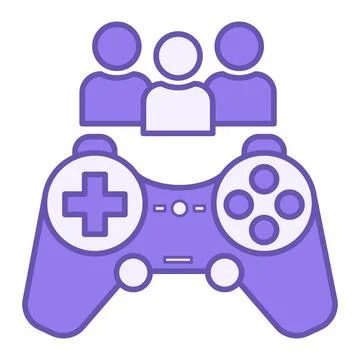Colored Multiplayer Icon. Vector Icon of Game Console and Three Players. Cy.. Stock Illustration