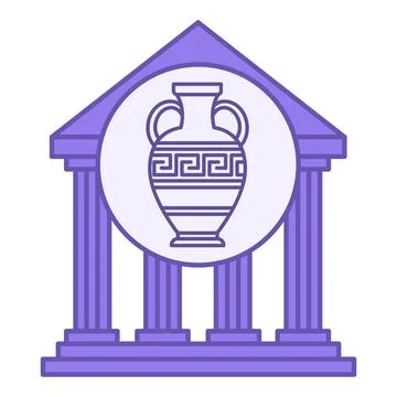 Colored Museum Icon. Vector Icon of Museum Building with Antique Amphora. A.. Ilustración de archivo