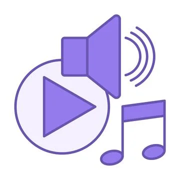 Colored Music Icon. Vector Icon of Speaker, Play Button, and Musical Note. .. Stockillustratie