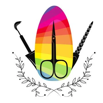 Colored nail, nail file, scissors and brush Stock Illustration