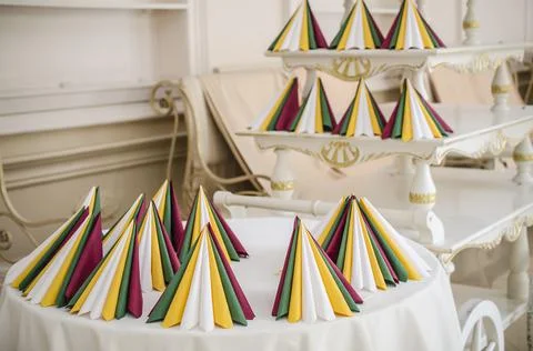 Colored napkins in the interior Stock Photos