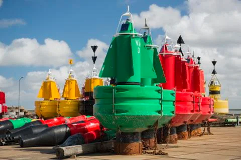 Colored navigation buoys Stock Photos