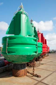 Colored navigation buoys Stock Photos