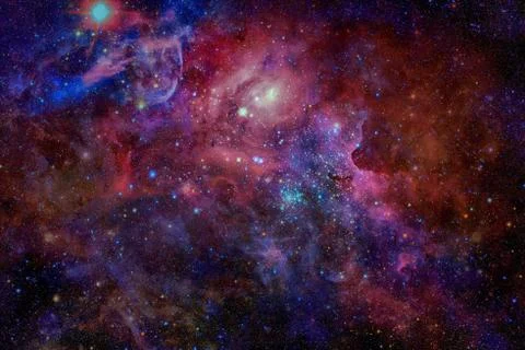 Colored nebula and open cluster of stars in the universe. Stock Photos