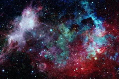 Colored nebula and open cluster of stars in the universe. Stock Photos