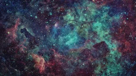 Colored nebula and open cluster of stars in the universe. Foto stock
