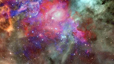 Colored nebula and open cluster of stars in the universe. Stock Photos