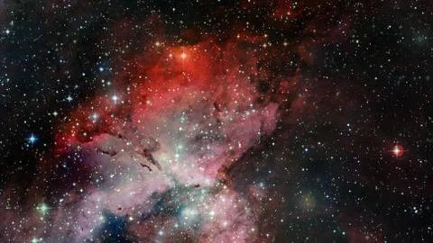 Colored nebula and open cluster of stars in the universe. Stock Photos