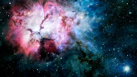 Colored nebula and open cluster of stars in the universe. Stock Photos
