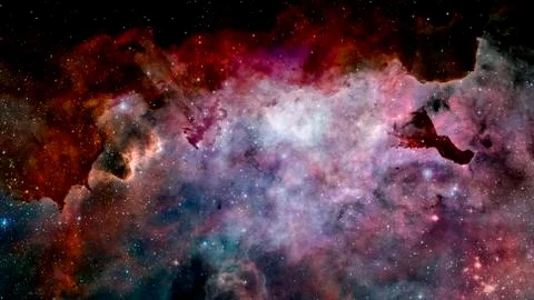 Colored nebula and open cluster of stars in the universe. Stock Photos