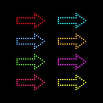 Colored neon arrows on a black background. Stock Illustration