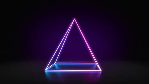 Colored neon glowing pyramid frame rotation in darkness, 4k Stock-Footage 288009244