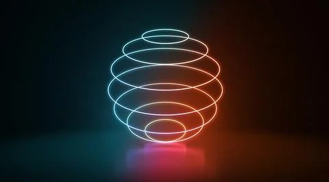 Colored neon glowing sphere frame in darkness Stock Illustration