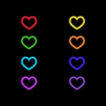 Colored neon hearts  . Stock Illustration