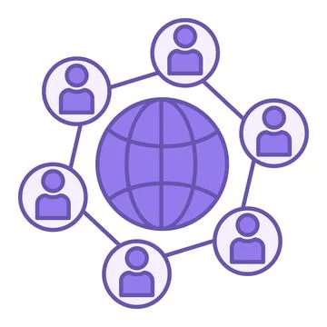 Colored Network Icon. Vector Icon of Planet and People Around. People Conne.. Stock Illustration