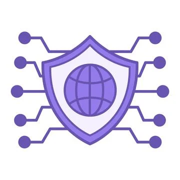 Colored Network Security Icon. Vector Illustration. Shield and Planet Earth.. 스톡 일러스트