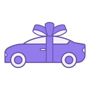 Colored New Car Icon. Vector Icon. Buying a New Vehicle. Car in Gift Wrap. .. イラスト素材