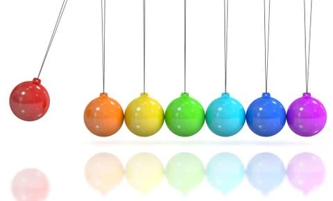 Colored Newton's cradle, pendulum. 3D rendering 스톡 일러스트