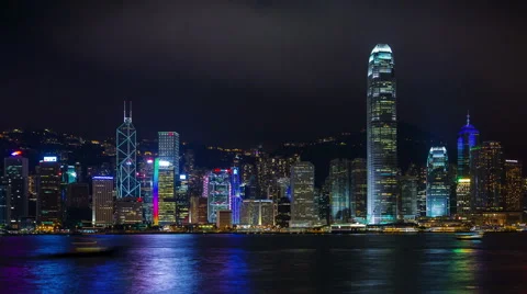 Colored night light panorama 4k time lapse from hong kong Stock Footage 46546836