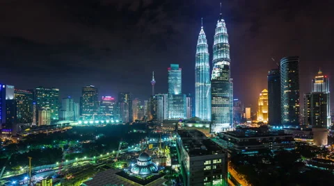 Colored night light panoramic 4k time lapse from kuala lumpur Stock Footage 46549833