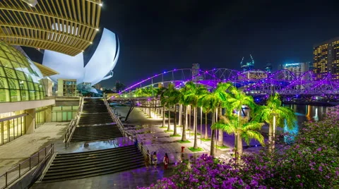Colored night light walking city bay 4k time lapse from singapore Vídeo Stock 46551264
