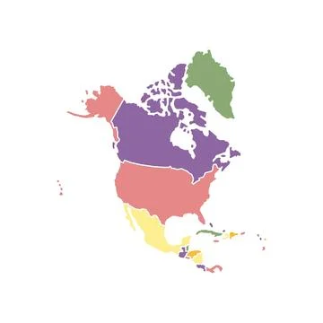 Colored north america map with detailed regions Stock Illustration