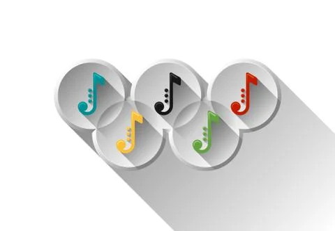 Colored note icons in olimpic rings. Music symbols. Vector illustration Stock Illustration