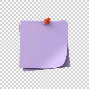 Colored note paper with a red push pin, 3D rendering Illustrazione stock