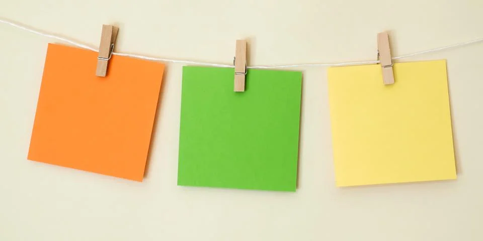 Colored Note Squares Hanging 2 Stock Photos
