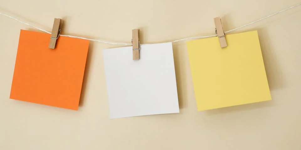 Colored Note Squares Hanging 3 Stock Photos