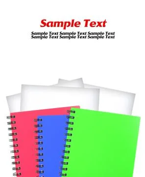 Colored notebook and white paper isolated on white background Stock Illustration