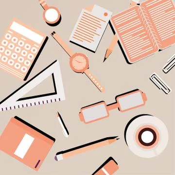 Colored office accessories abstract Illustrazione stock