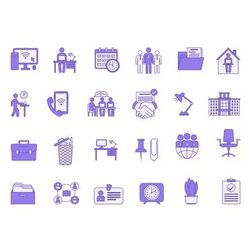 Colored Office Icon Set. Vector Icons Computer, Employee, Team, Desk, Offic.. Stock-Illustration